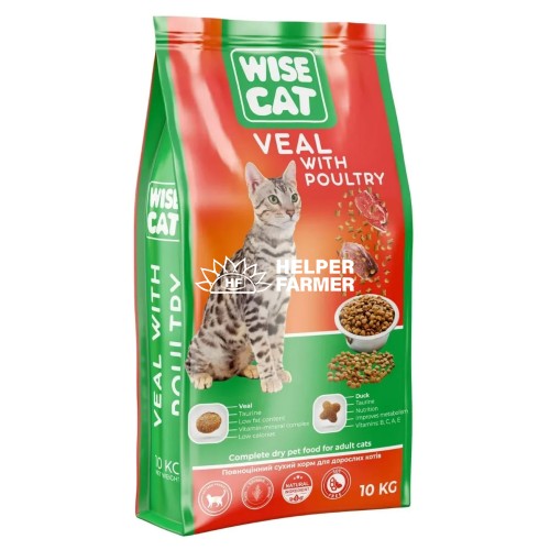Wise Cat Телятина з домашньою птицею корм для котів, 10 кг (ваговий)