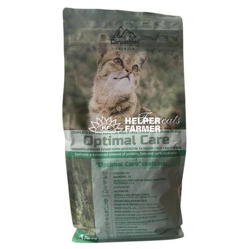 Сухой корм для взрослых кошек Carpathian Pet Food Optimal Care с курицей и морским окунем, 1,5 кг