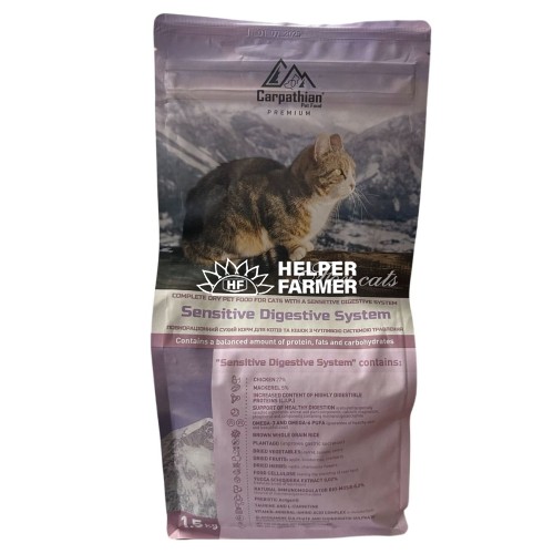 Сухий корм для котів з чутливою системою травлення Carpathian Pet Food з куркою та морським окунем, 1,5 кг