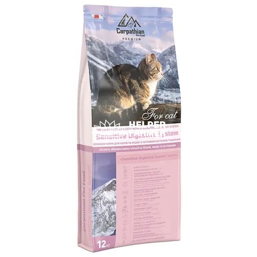Сухий корм для котів з чутливою системою травлення Carpathian Pet Food з куркою та морським окунем, 12 кг