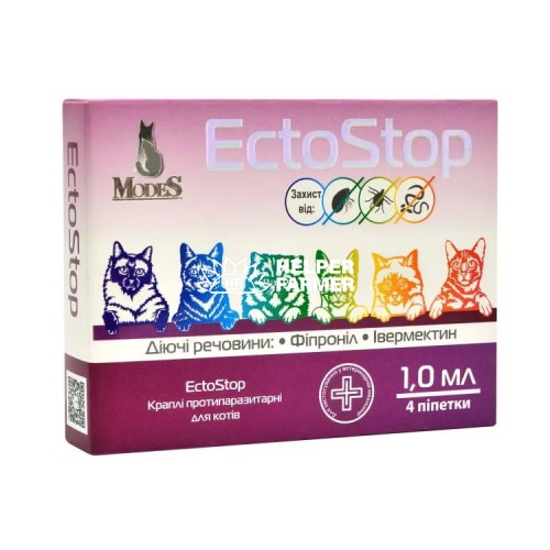 ЭктоСтоп ModeS капли противопаразитарные для кошек 4-8 кг, 4 пипетки по 1 мл