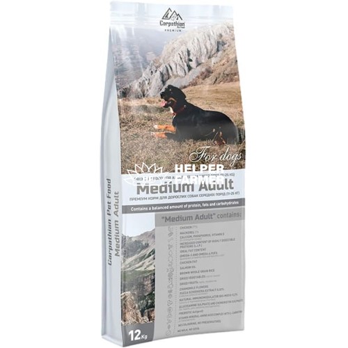 Сухой корм для взрослых собак средних пород Carpathian Pet Food Medium Adult с курицей и палтусом, 12 кг