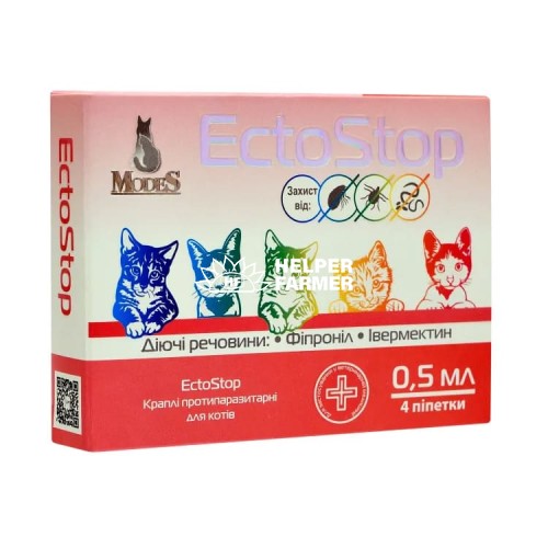 ЕктоСтоп ModeS краплі протипаразитарні для котів до 4 кг, 1 піпетка по 0,5 мл