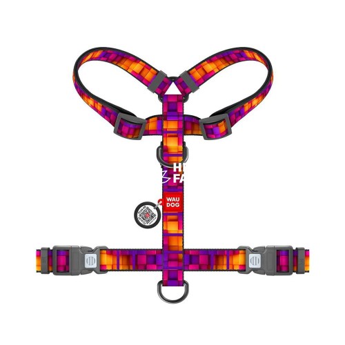 Шлея для собак анатомічна H-подібна WAUDOG Nylon з QR-кодом, малюнок "Куби 3Д"