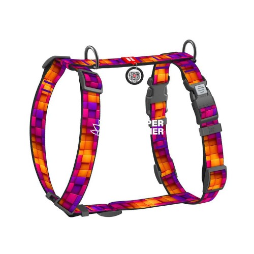 Шлея для собак анатомический H-образный WAUDOG Nylon с QR-кодом, рисунок "Кубы 3Д"