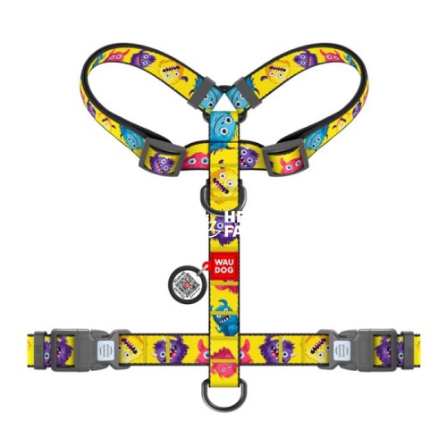 Шлей для собак анатомический H-образный WAUDOG Nylon с QR-кодом "Мохнатые монстры"