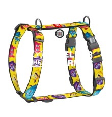Шлея для собак анатомічна H-подібна WAUDOG Nylon з QR-кодом "Мохнаті монстри"