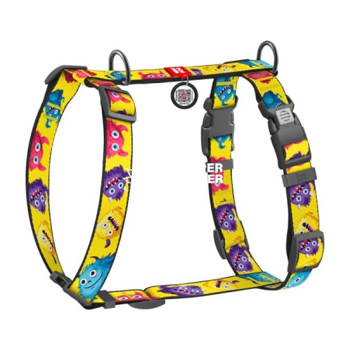 Шлея для собак анатомічна H-подібна WAUDOG Nylon з QR-кодом "Мохнаті монстри"