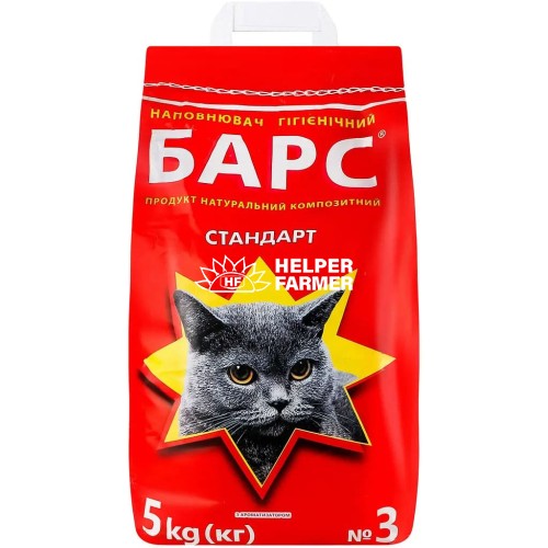 Наполнитель для кошачьего туалета Барс №3 стандарт, бентонитовый (0,9-3,8 мм) с ароматом, 5 кг