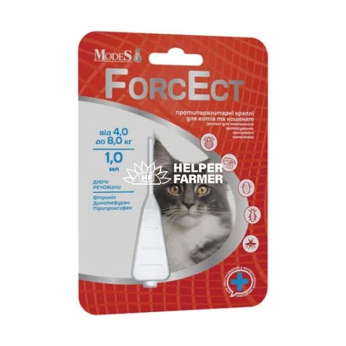 ФорсЕкт ModeS ForcEct протипаразитарні краплі для котів та кошенят вагою 4,0-8,0 кг, 1,0 мл