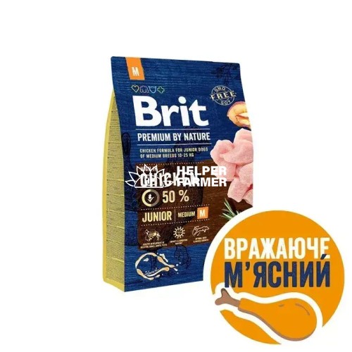 Сухой корм для щенков средних пород Brit Premium Dog Junior М с курицей, 3 кг