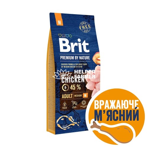 Сухий корм для собак середніх порід 10-25 кг Brit Premium Dog Adult М з куркою, 15 кг