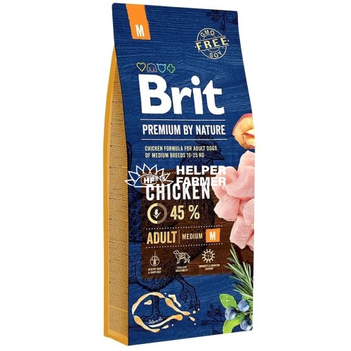 Сухий корм для собак середніх порід 10-25 кг Brit Premium Dog Adult М з куркою, 15 кг
