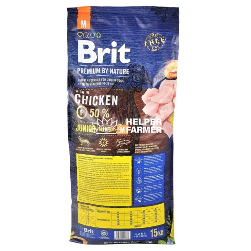 Сухой корм для щенков средних пород 10-25 кг. Brit Premium Dog Junior М с курицей, 15 кг