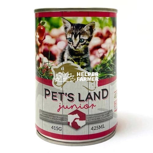 Вологий корм PET'S LAND JUNIOR для кошенят з яловичиною та ягням 415 г