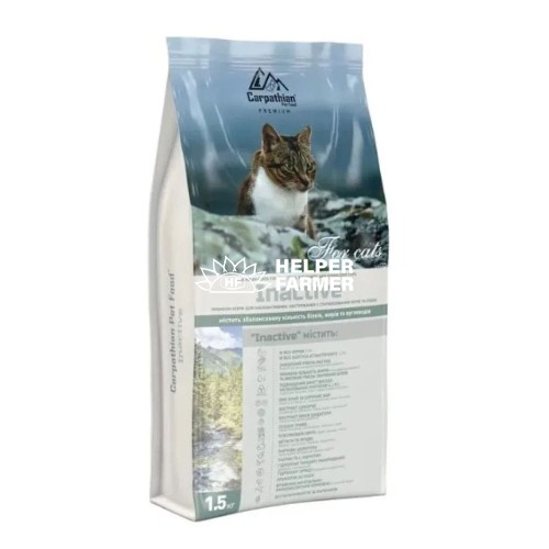 Сухий корм для малоактивних та стерилізованих кішок Carpathian Pet Food Inactive з куркою та палтусом, 12 кг