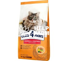 Сухой корм для кошек Club 4 Paws Premium с эффектом выведения шерсти из пищеварительного тракта, 14 кг