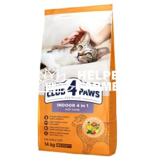 Сухой корм Club 4 Paws Premium 4 в 1 для взрослых кошек, живущих в помещении, с ягненком, 14 кг