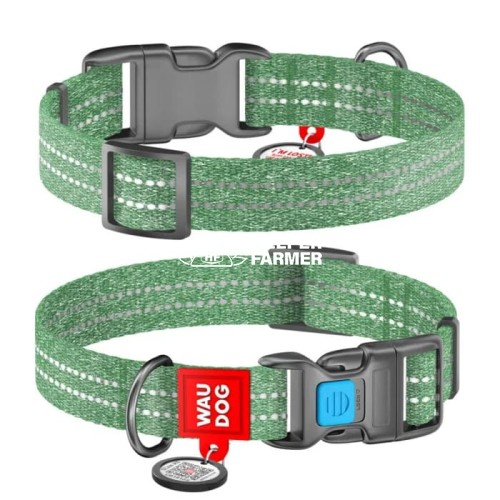 Ошейник WAUDOG Re-cotton с QR паспортом, из восстановленного хлопка, пластиковая пряжка, зеленый S 23-35 см