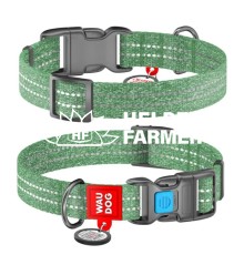 Ошейник WAUDOG Re-cotton с QR паспортом, из восстановленного хлопка, пластиковая пряжка, зеленый S 23-35 см