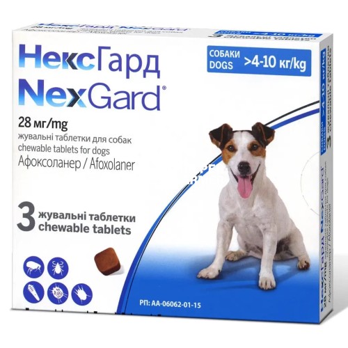 Нексгард таблетки от блох и клещей для собак весом 4-10 кг, 1 штука