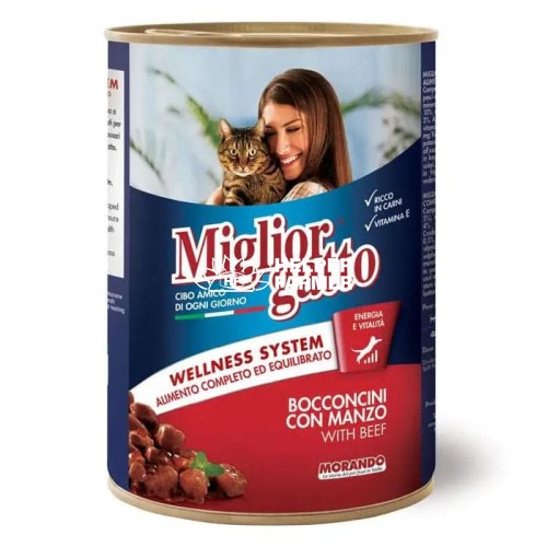 Вологий корм Migliorgatto для котів шматочки з яловичиною, 405 г