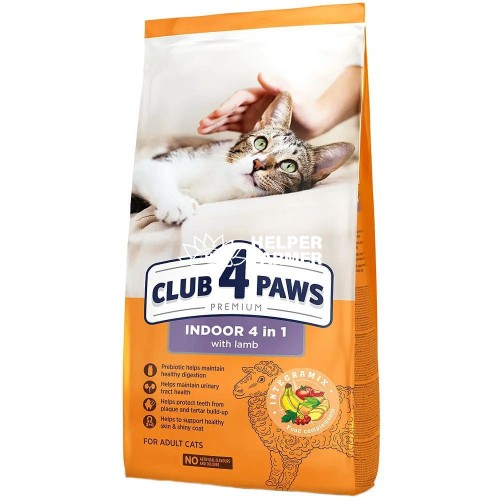 Сухий корм Club 4 Paws Premium 4 в 1 для дорослих котів, що живуть у приміщенні, з ягням, 1 кг (ваговий)