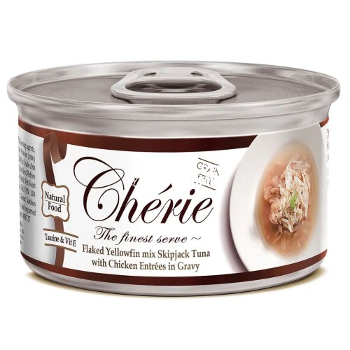 Вологий корм для котів Cherie Signature Gravy Mix Tuna&Chiken, зі шматочками тунця та курки у соусі, 80 г