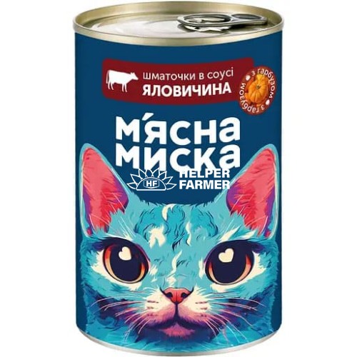 Влажный корм Мясная Миска для кошек кусочки в соусе с говядиной и тыквой, 415 г