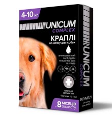 Краплі на холку Unicum Complex від бліх, кліщів і гельмінтів для собак вагою 4-10 кг, 4 ампули