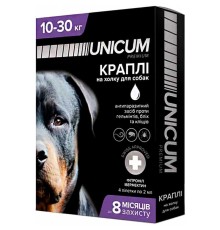 Краплі на холку Unicum Complex від бліх, кліщів і гельмінтів для собак вагою 10-30 кг, 4 ампули