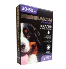 Краплі на холку Unicum Complex від бліх, кліщів і гельмінтів для собак вагою 30-60 кг, 4 ампули
