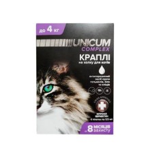 Краплі на холку Unicum Complex від бліх, кліщів і гельмінтів для кішок вагою 0-4 кг, 4 ампули