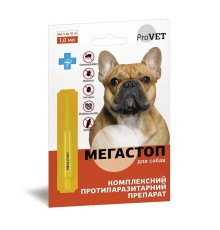 Мега Стоп ProVet краплі від бліх, кліщів і глистів для собак вагою від 4 до 10 кг, 1 піпетка