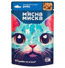 Влажный корм для кошек Мясная Миска кусочки в соусе с рыбой, 100 г