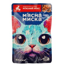 Вологий корм для котів М'ясна Миска шматочки в соусі м'ясний мікс, 100 г