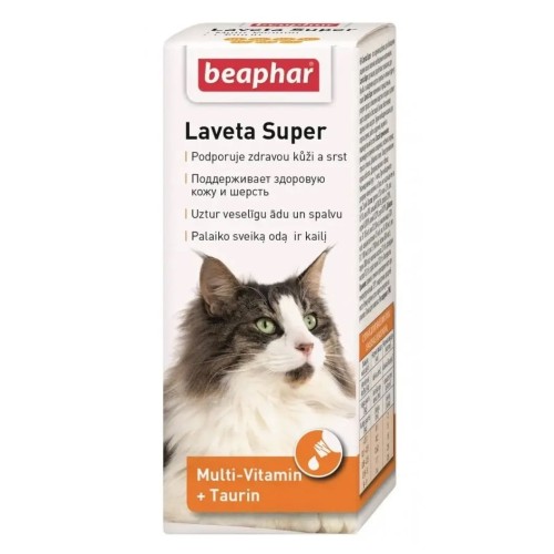 Вітаміни для кішок Beaphar Laveta Super від линьки, для здорової шкіри та красивої блискучої шерсті, 50 мл