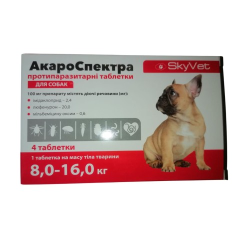 АкароСпектра SkyVet Протипаразитарні таблетки для собак вагою 8-16 кг