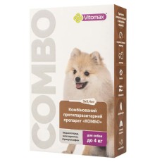 Краплі на холку Vitomax COMBO від екто- та ендо-паразитів для собак до 4 кг по 0,4 мл, 1 піпетка