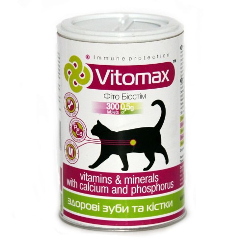 Вітаміни Vitomax 200084 для кішок для зміцнення зубів і кісток, 300 таблеток