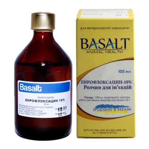 Енрофлоксацин 10% (ДЛЯ ТВАРИН) розчин для ін'єкцій Basalt, 100 мл