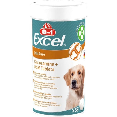 Вітаміни 8in1 Excel Glucosamine + MSM для цуценят та дорослих собак, для суглобів 55 шт.