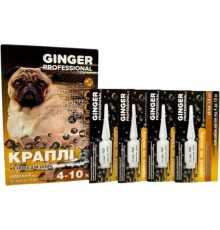 Капли на холке Ginger Professional от блох и клещей для собак 4-10 кг 1 мл, 4 пипетки