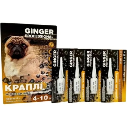 Краплі на холку Ginger Professional від бліх та кліщів для собак 4-10 кг 1 мл, 1 піпетка