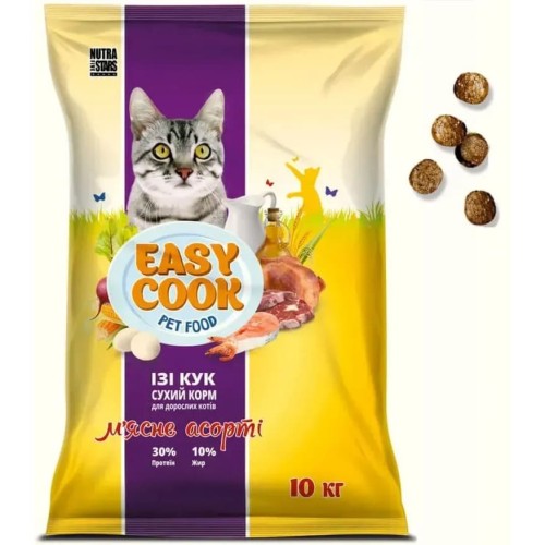 Сухий корм для дорослих котів Ізі Кук Кет М'ясне Асорті, 10 кг