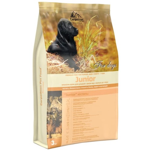 Сухий корм для цуценят Carpathian Pet Food Junior з куркою, скумбрією та сухим молоком, 3 кг