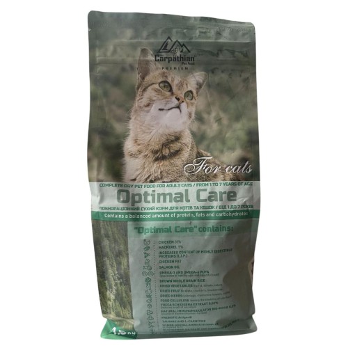 Сухий корм для дорослих котів Carpathian Pet Food Optimal Care з куркою та морським окунем, 1,5 кг