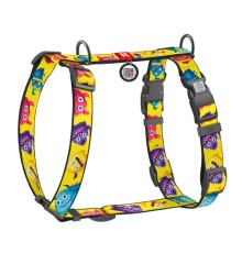 Шлея для собак анатомічна H-подібна WAUDOG Nylon з QR-кодом "Мохнаті монстри"