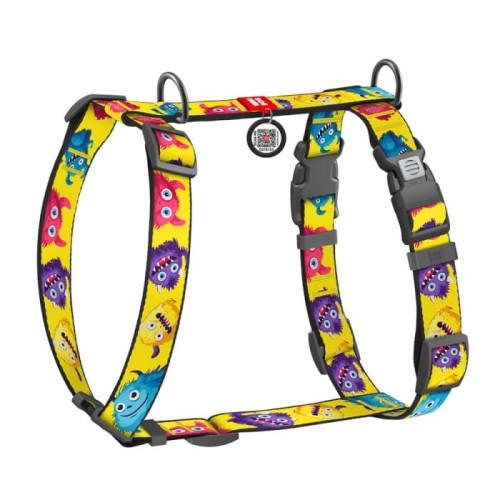 Шлея для собак анатомічна H-подібна WAUDOG Nylon з QR-кодом "Мохнаті монстри"