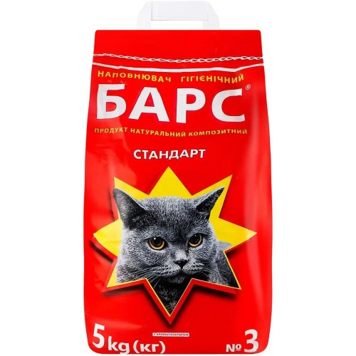 Наповнювач для котячого туалету Барс №3 стандарт, бентонітовий (0,9-3,8 мм) з ароматом, 5 кг